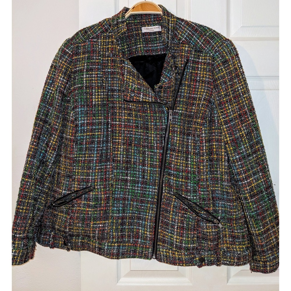 Coldwater Creek Multicolor Tweed Jacket Shaped Moto Style Size L/XL